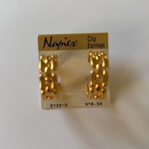 Napier Gold-tone Clip Hoop Earrings with Screw Back New with Tag Size 1” 1/2 L
